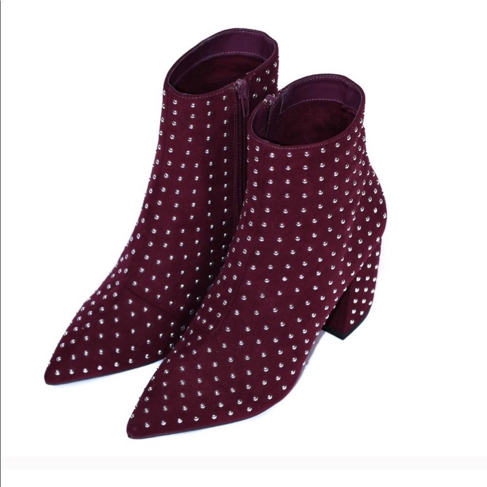 🤩SALE Burgundy Studded Booties Pointed Toe Ankle - Picture 2 of 4